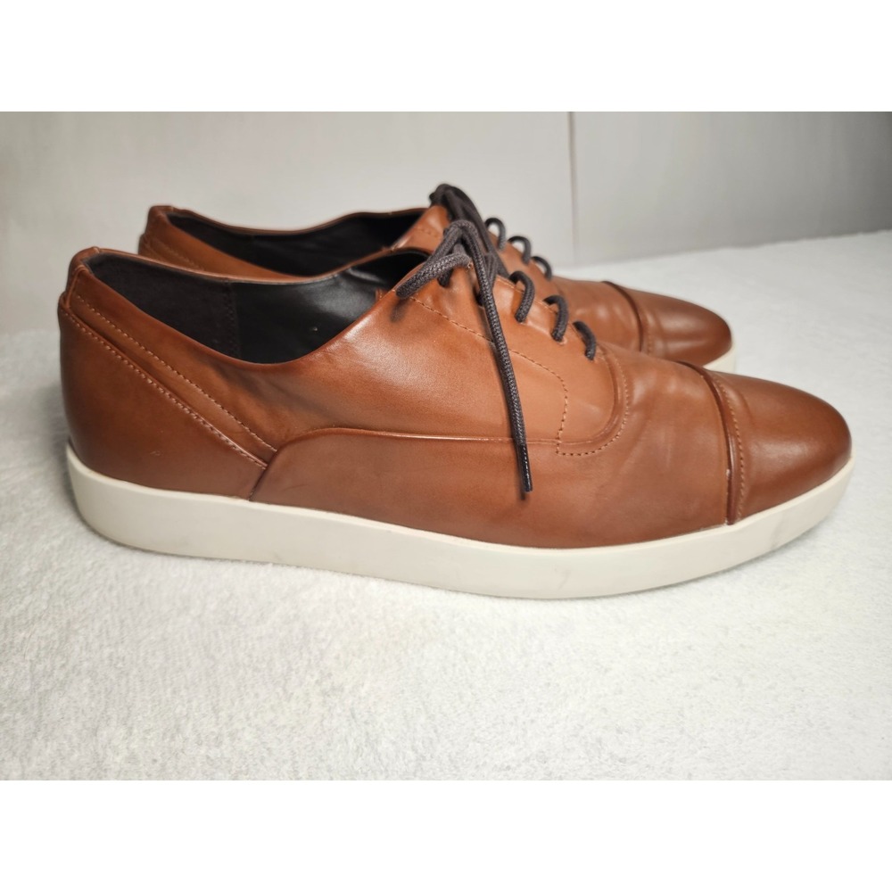 Calvin Klein Men's SZ 11 Elijah Oxford Lace Up Cognac Brown Leather Dress Shoes